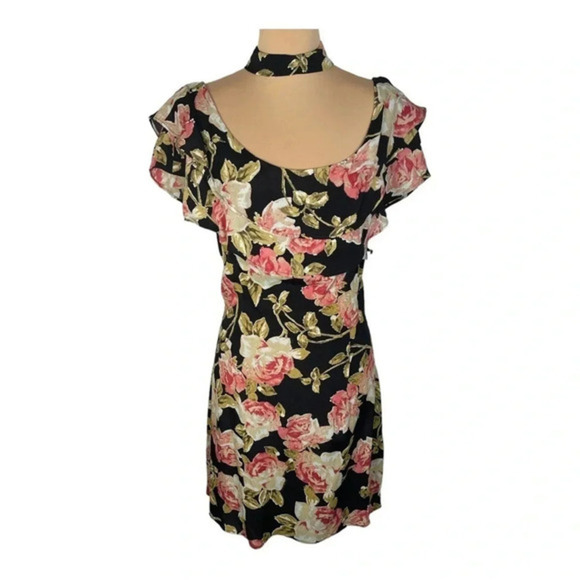 🌹 URBAN OUTFITTERS roe + may Dottie Floral Choker Mini Dress size Medium - Picture 5 of 13